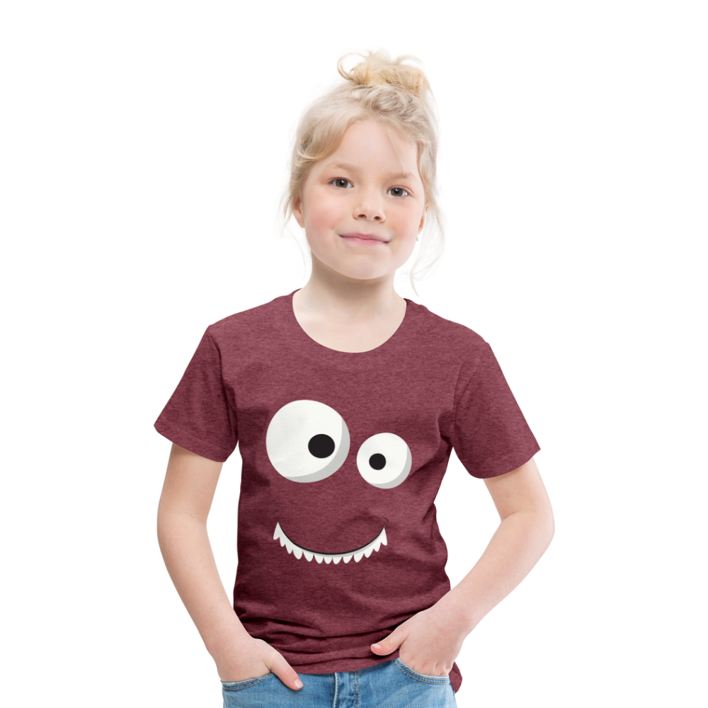 Kinder Premium T-Shirt - Monster Design - Bordeauxrot meliert