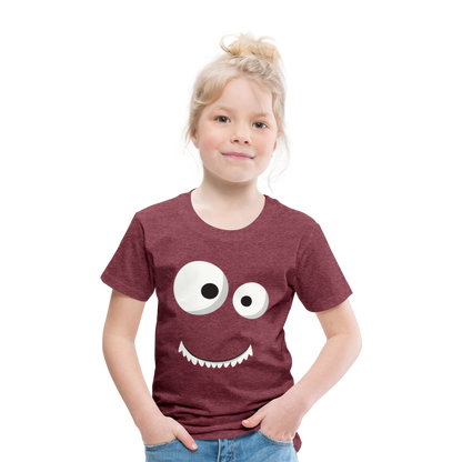 Kinder Premium T-Shirt - Monster Design - Bordeauxrot meliert