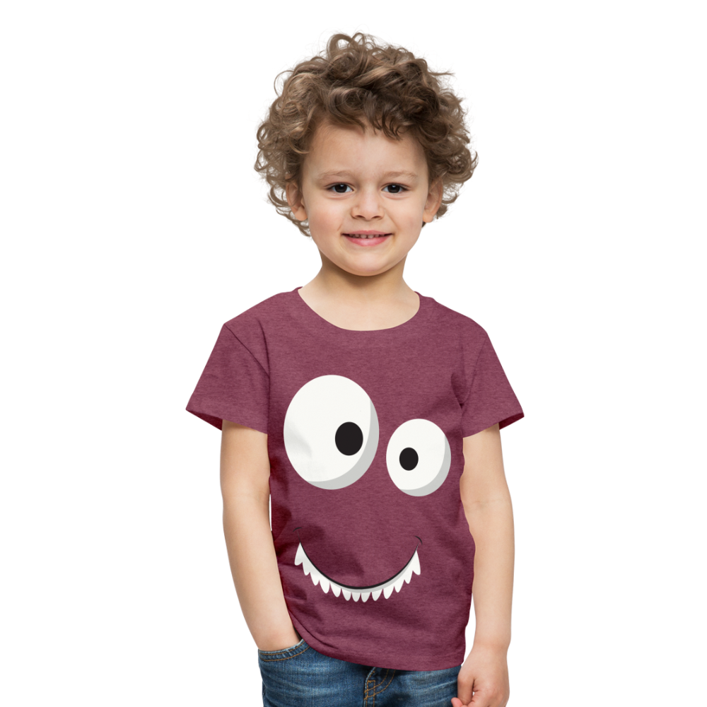 Kinder Premium T-Shirt - Monster Design - Bordeauxrot meliert