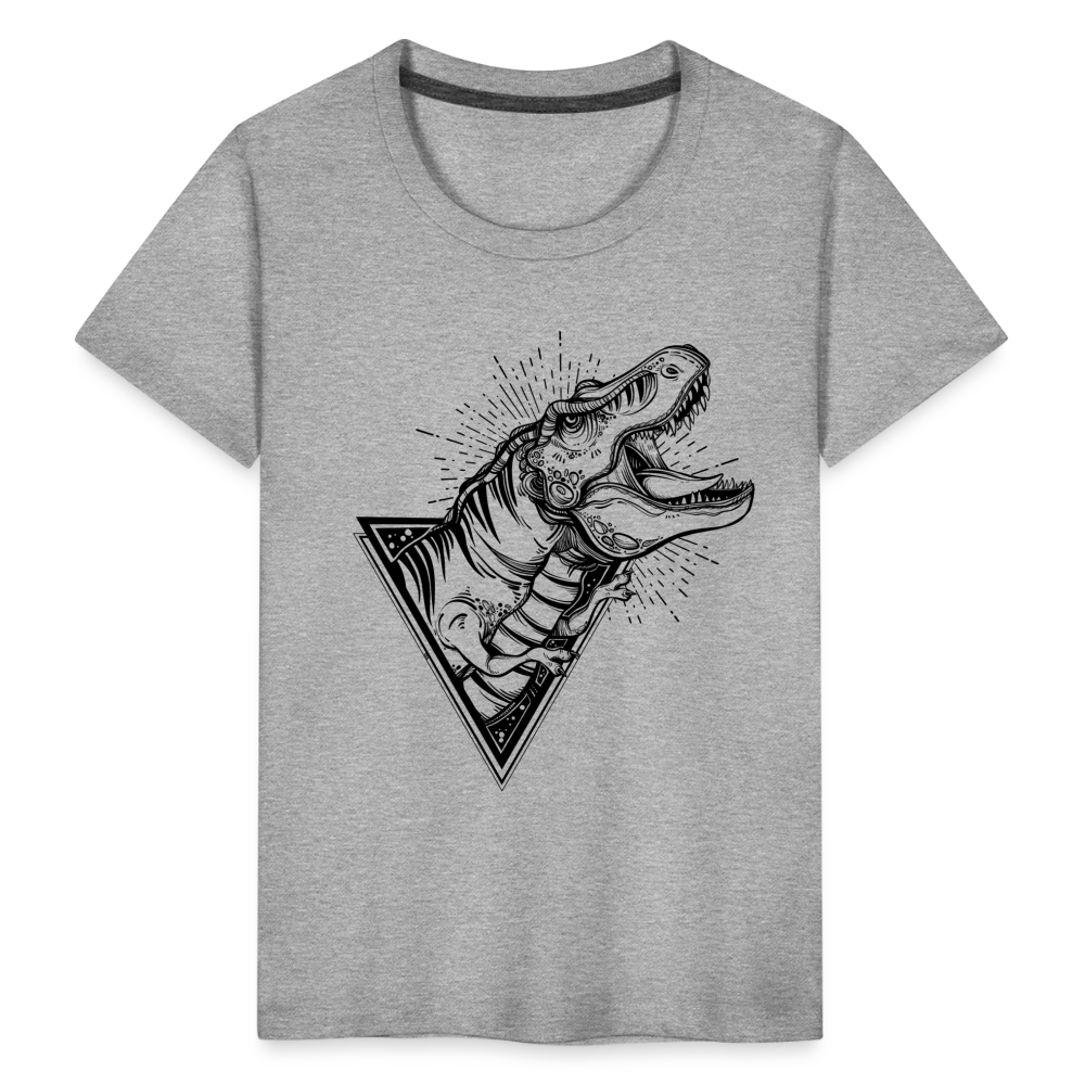 Kinder Premium T-Shirt - Dinosaurier - T-Rex Design - Grau meliert