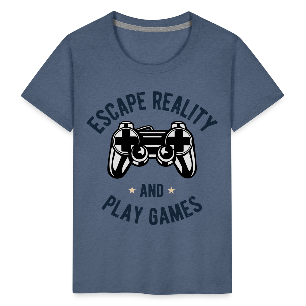 Kinder Premium T-Shirt - Gamer Play Games Design - Blau meliert