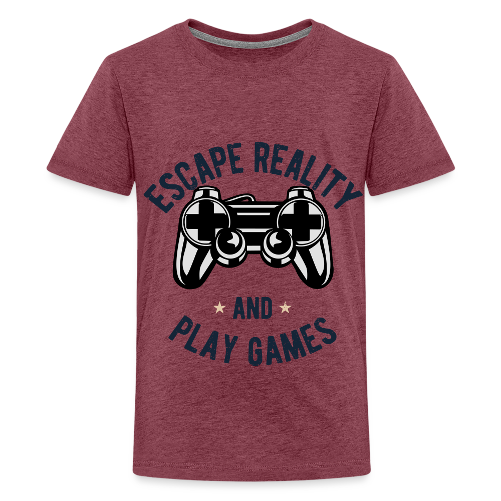 Teenager Premium T-Shirt - Gamer Design - Bordeauxrot meliert