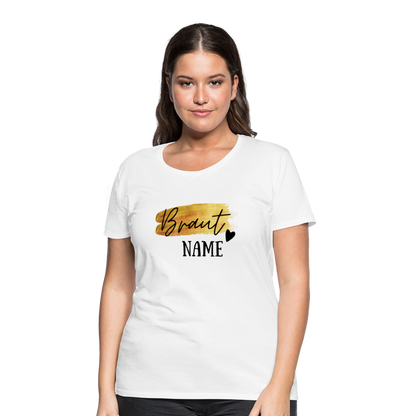 JGA Braut T-Shirt Gold mit Herz - personalisierbar - weiß