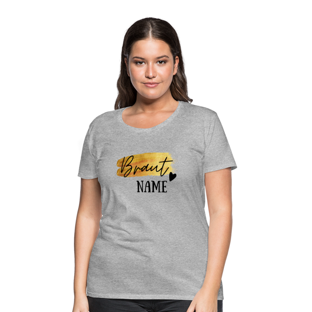 JGA Braut T-Shirt Gold mit Herz - personalisierbar - Grau meliert