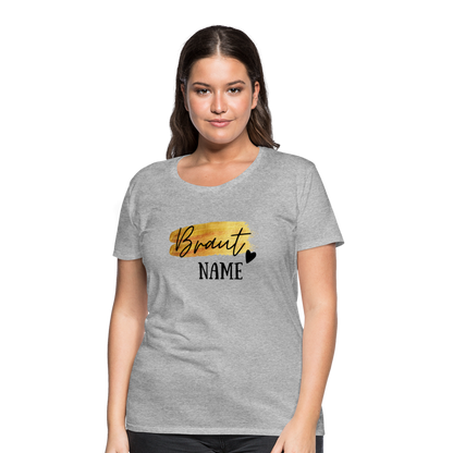 JGA Braut T-Shirt Gold mit Herz - personalisierbar - Grau meliert