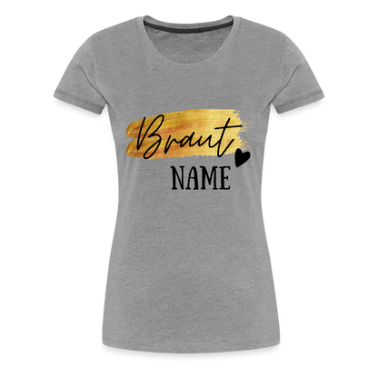 JGA Braut T-Shirt Gold mit Herz - personalisierbar - Grau meliert