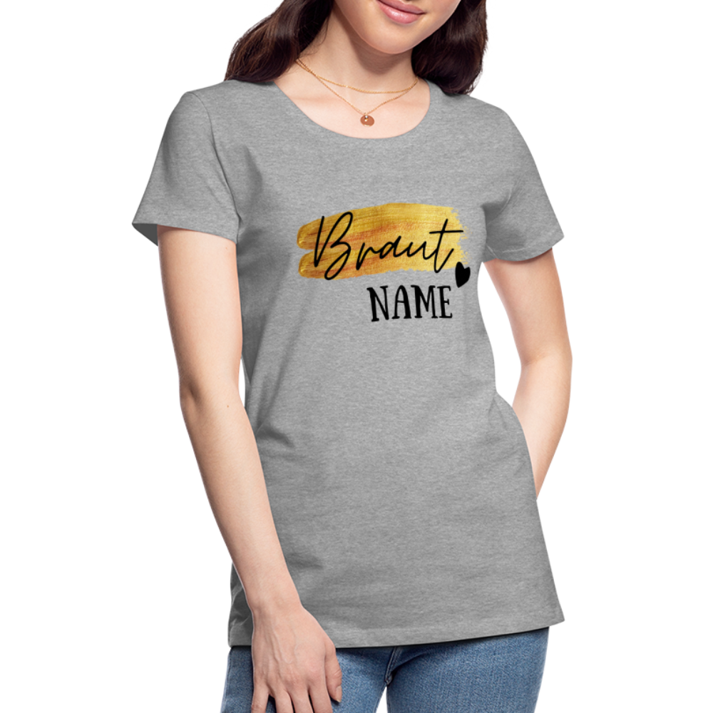 JGA Braut T-Shirt Gold mit Herz - personalisierbar - Grau meliert