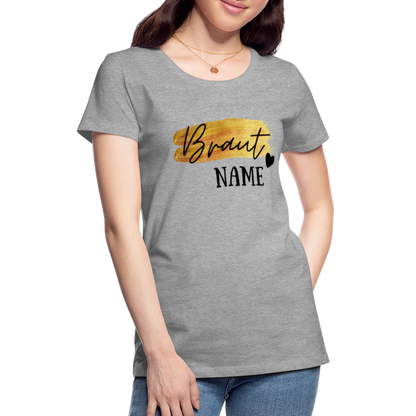 JGA Braut T-Shirt Gold mit Herz - personalisierbar - Grau meliert