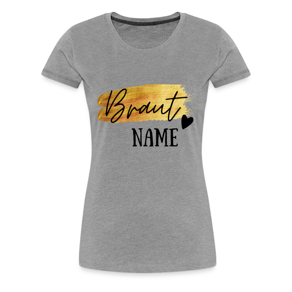 JGA Braut T-Shirt Gold mit Herz - personalisierbar - Grau meliert