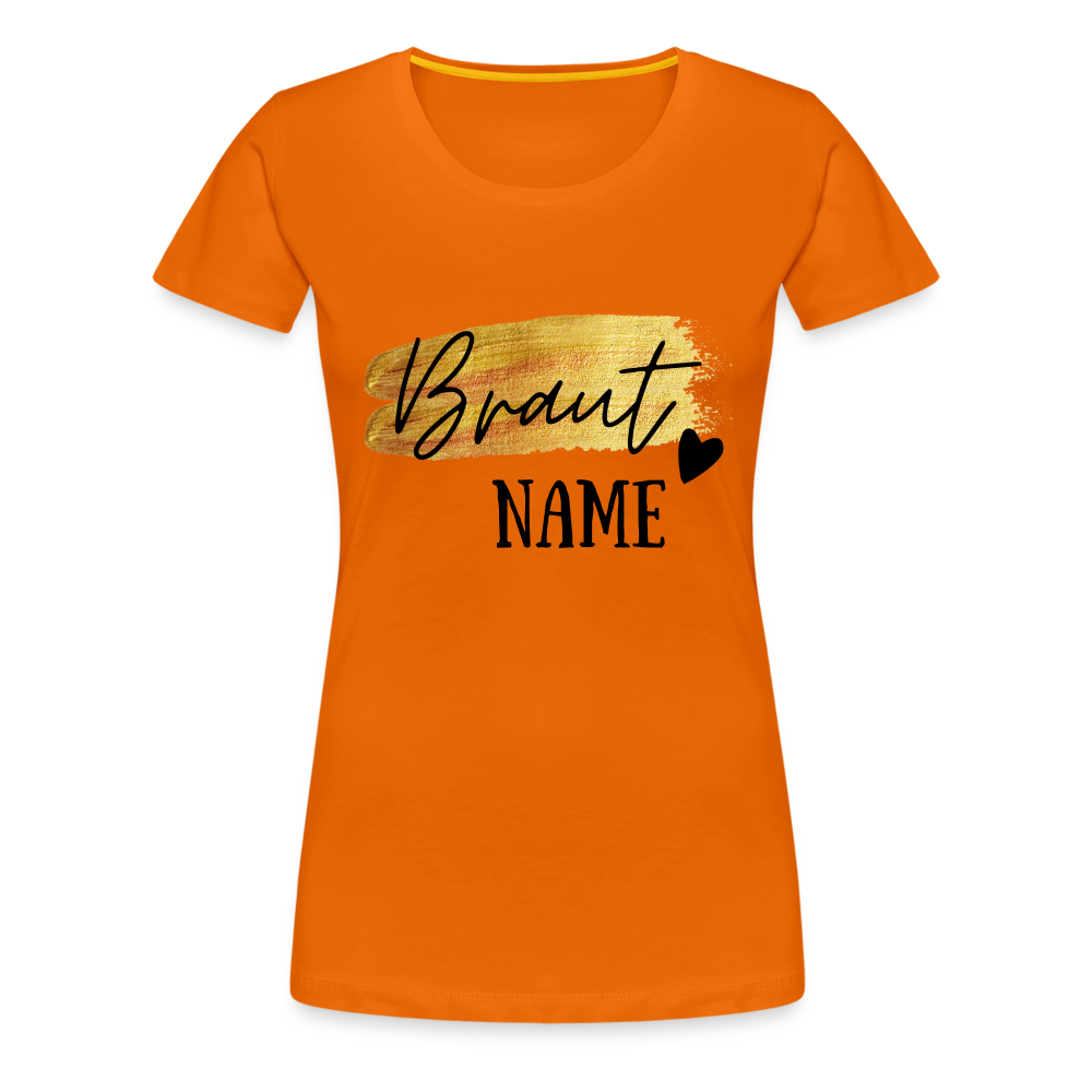 JGA Braut T-Shirt Gold mit Herz - personalisierbar - Orange