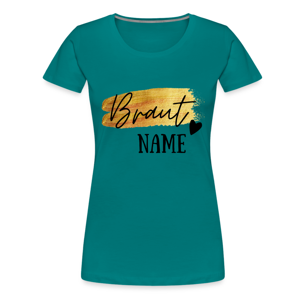 JGA Braut T-Shirt Gold mit Herz - personalisierbar - Divablau