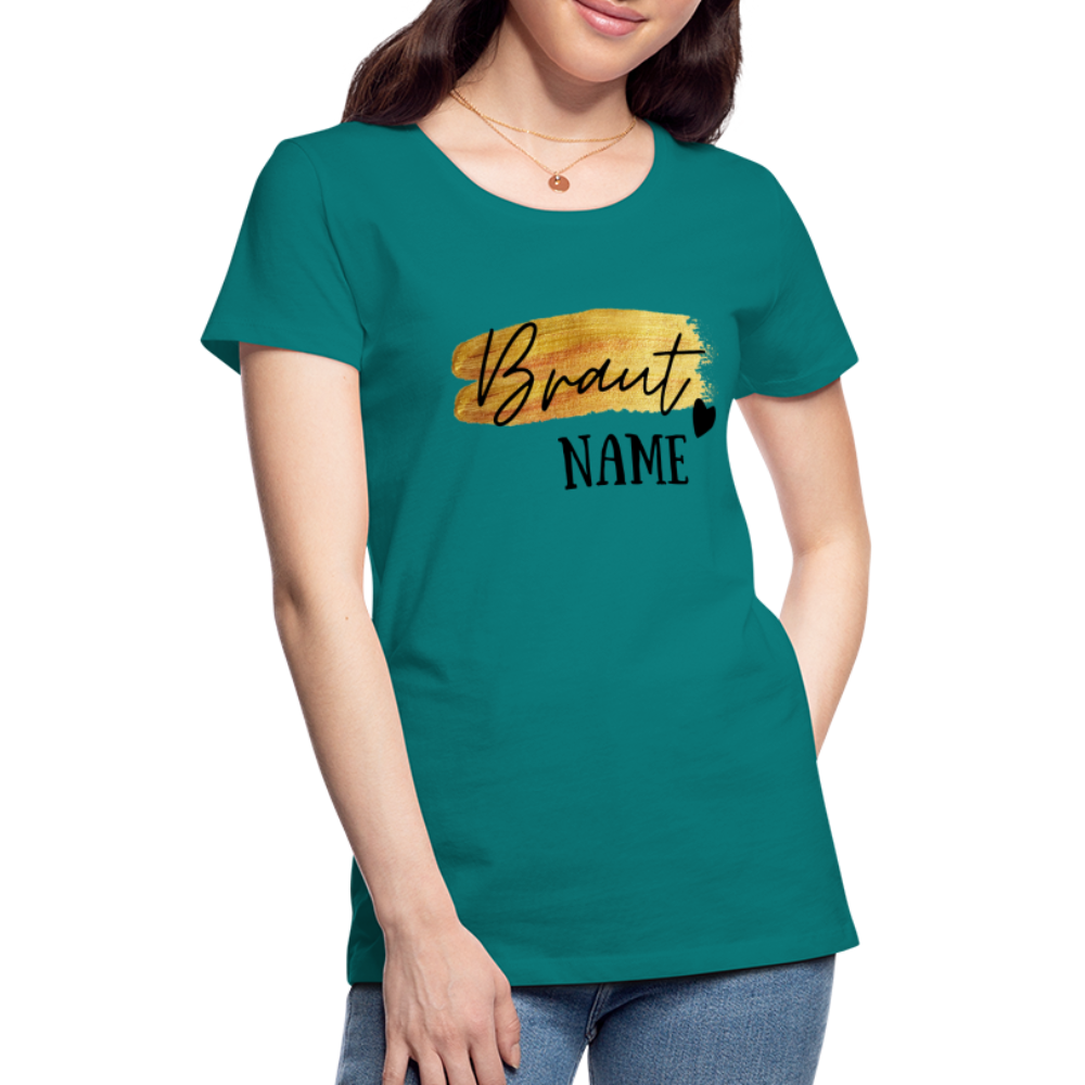 JGA Braut T-Shirt Gold mit Herz - personalisierbar - Divablau