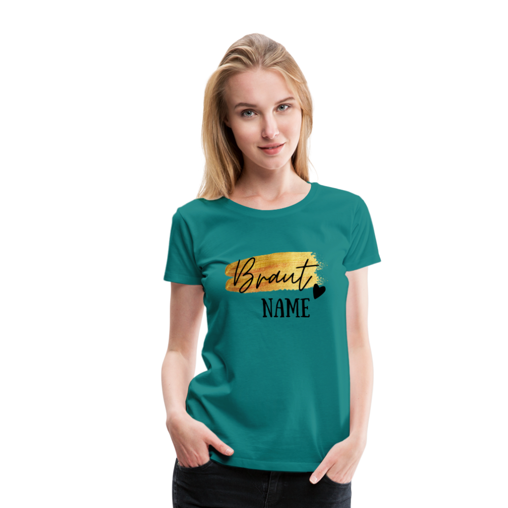 JGA Braut T-Shirt Gold mit Herz - personalisierbar - Divablau