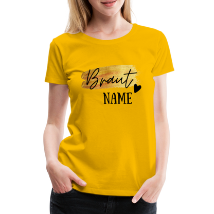 JGA Braut T-Shirt Gold mit Herz - personalisierbar - Sonnengelb