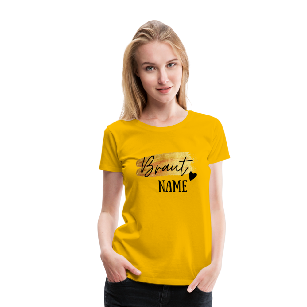 JGA Braut T-Shirt Gold mit Herz - personalisierbar - Sonnengelb