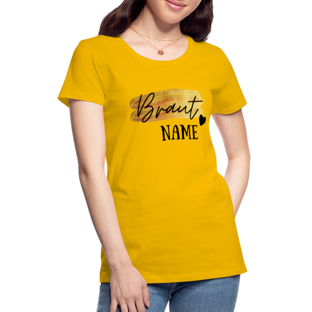 JGA Braut T-Shirt Gold mit Herz - personalisierbar - Sonnengelb