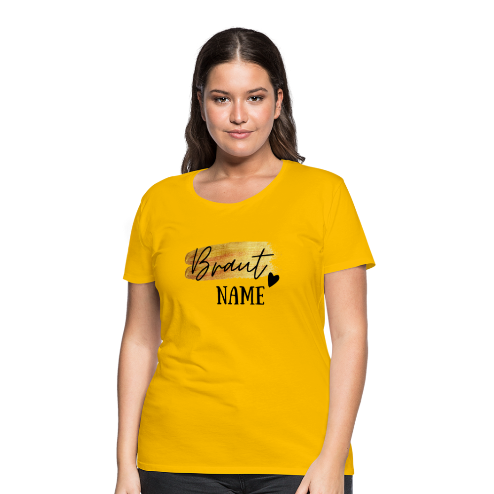 JGA Braut T-Shirt Gold mit Herz - personalisierbar - Sonnengelb