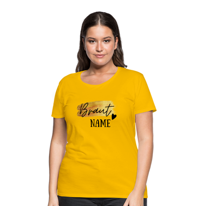 JGA Braut T-Shirt Gold mit Herz - personalisierbar - Sonnengelb