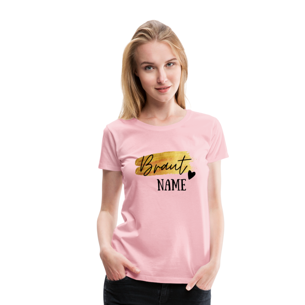 JGA Braut T-Shirt Gold mit Herz - personalisierbar - Hellrosa