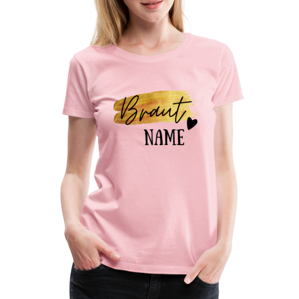 JGA Braut T-Shirt Gold mit Herz - personalisierbar - Hellrosa