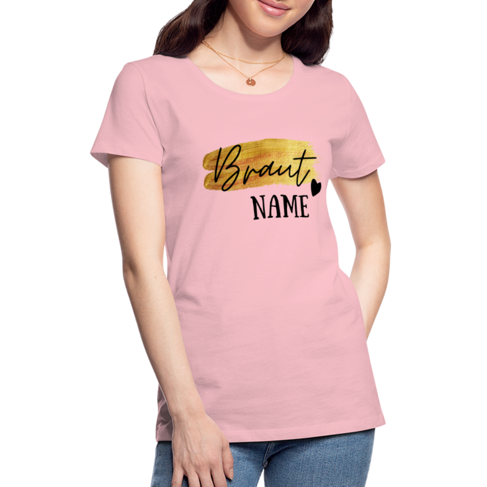 JGA Braut T-Shirt Gold mit Herz - personalisierbar - Hellrosa