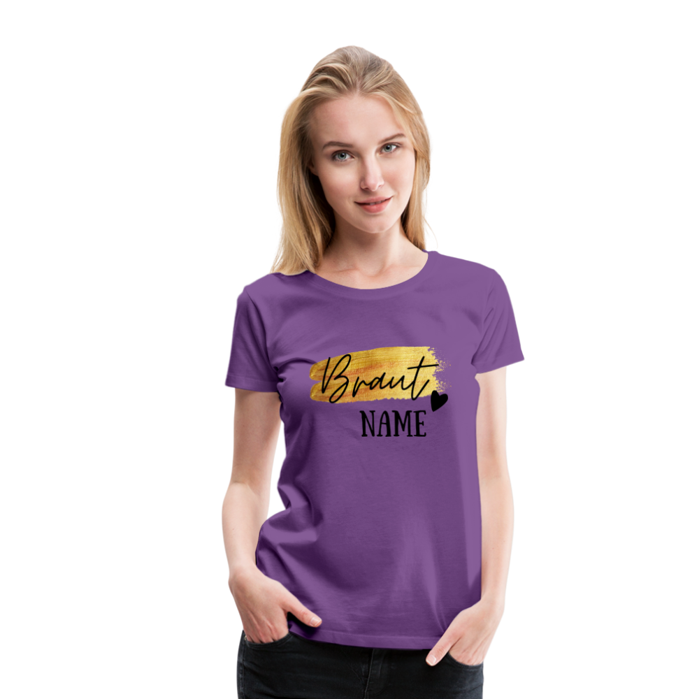 JGA Braut T-Shirt Gold mit Herz - personalisierbar - Lila