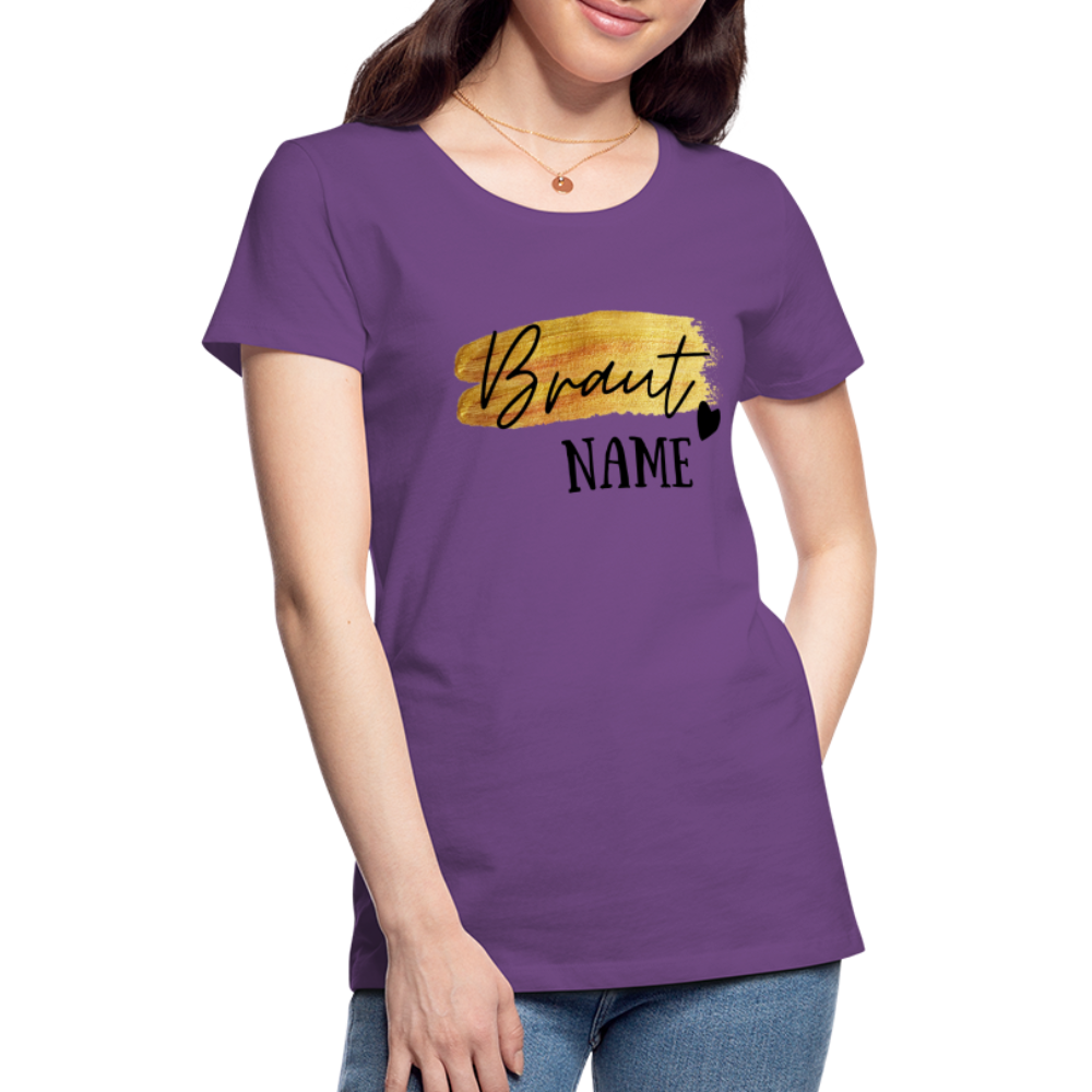 JGA Braut T-Shirt Gold mit Herz - personalisierbar - Lila