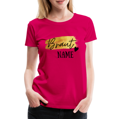 JGA Braut T-Shirt Gold mit Herz - personalisierbar - dunkles Pink