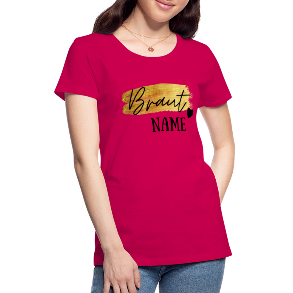 JGA Braut T-Shirt Gold mit Herz - personalisierbar - dunkles Pink