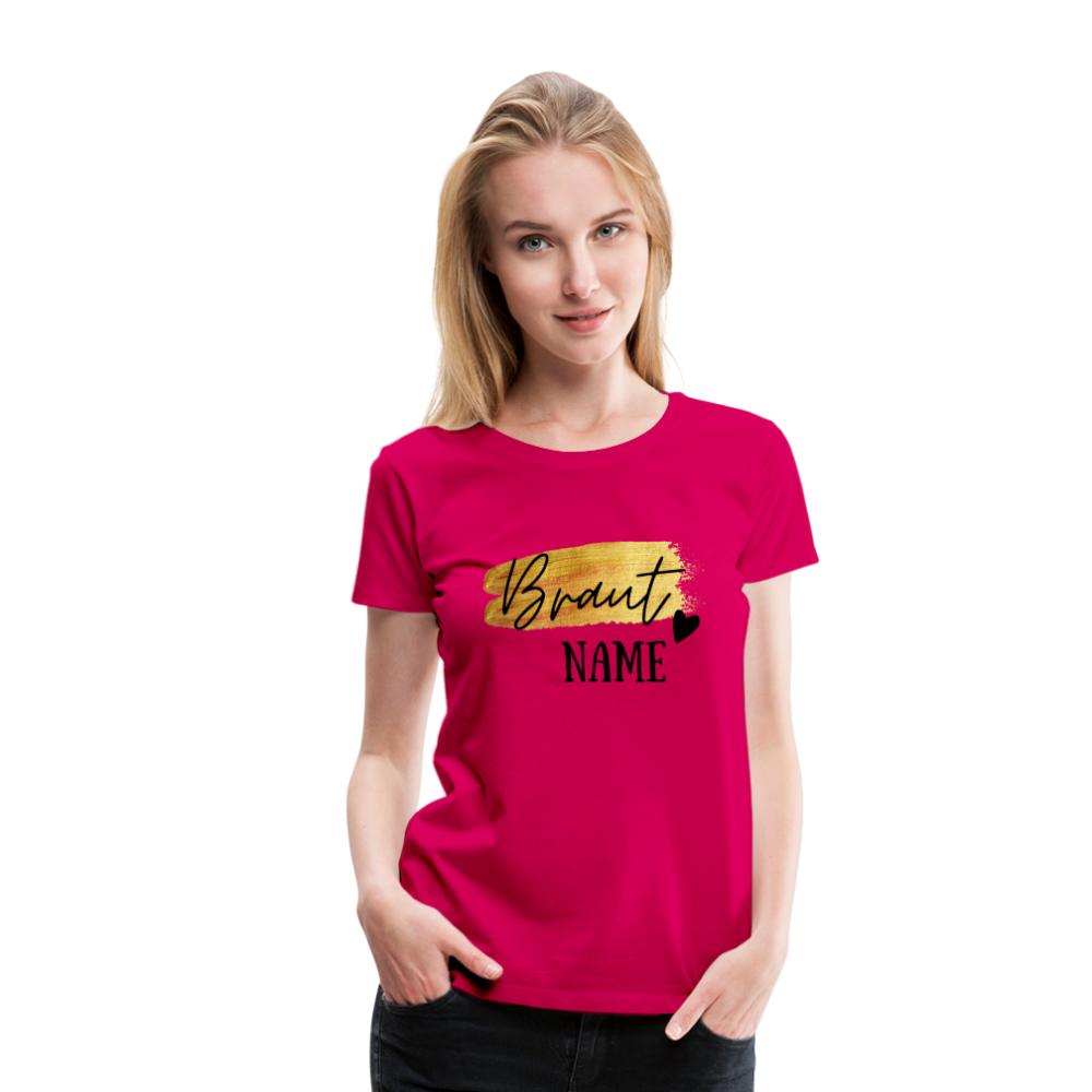 JGA Braut T-Shirt Gold mit Herz - personalisierbar - dunkles Pink