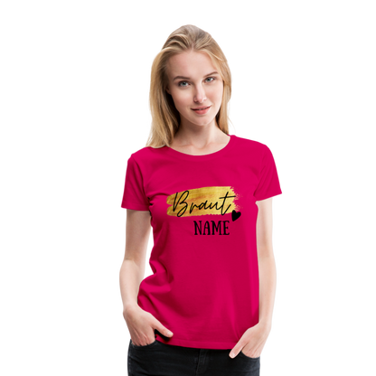 JGA Braut T-Shirt Gold mit Herz - personalisierbar - dunkles Pink