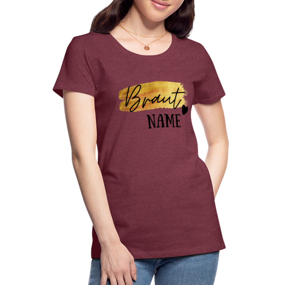 JGA Braut T-Shirt Gold mit Herz - personalisierbar - Bordeauxrot meliert