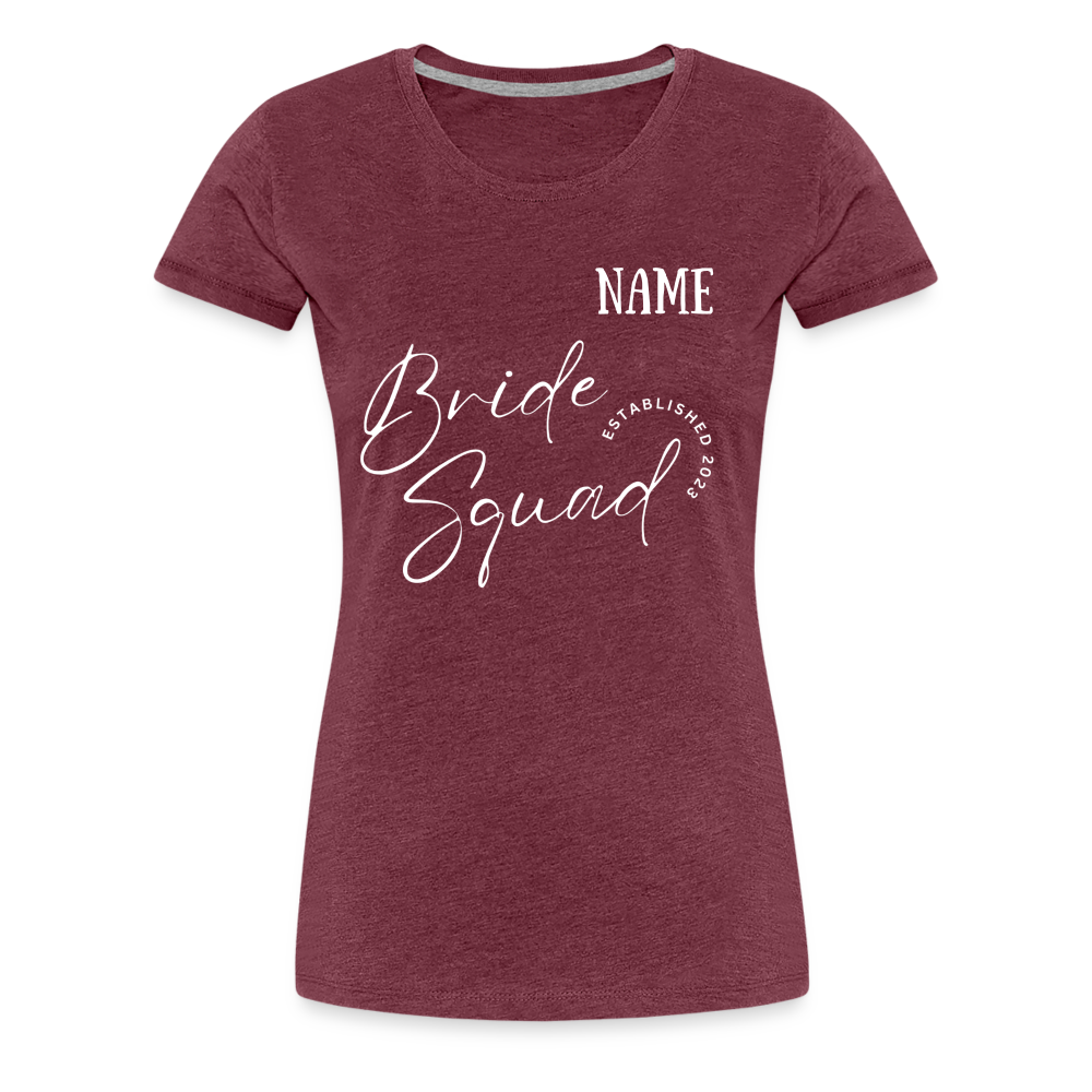 JGA Bride Squad  T-Shirt mit Name - personalisierbar - Bordeauxrot meliert