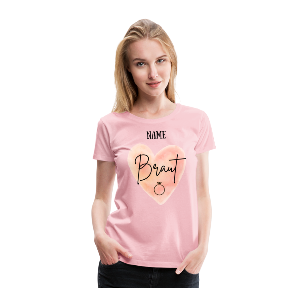 JGA T-Shirt Braut mit Herz - personalisierbar - Hellrosa