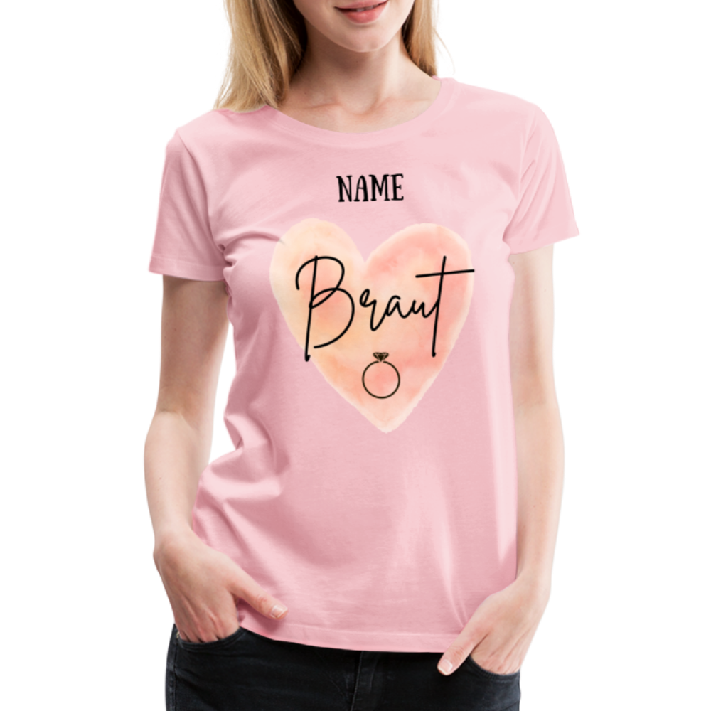 JGA T-Shirt Braut mit Herz - personalisierbar - Hellrosa