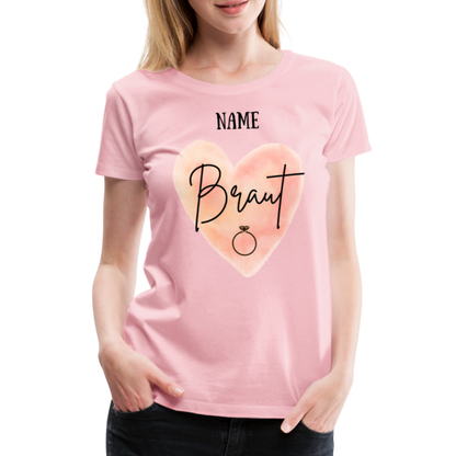 JGA T-Shirt Braut mit Herz - personalisierbar - Hellrosa