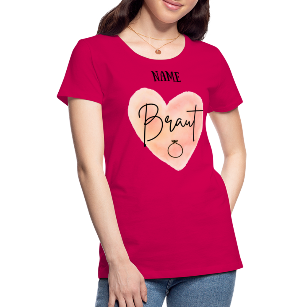 JGA T-Shirt Braut mit Herz - personalisierbar - dunkles Pink