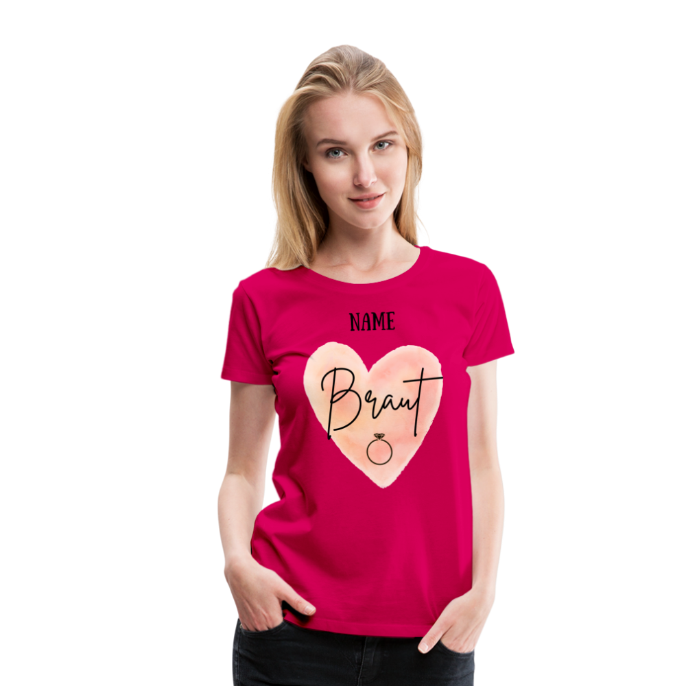 JGA T-Shirt Braut mit Herz - personalisierbar - dunkles Pink