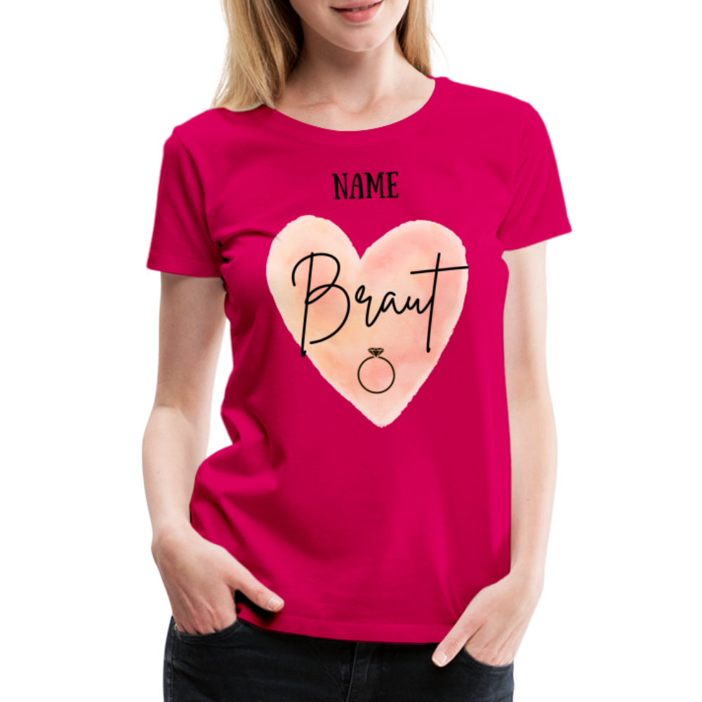 JGA T-Shirt Braut mit Herz - personalisierbar - dunkles Pink