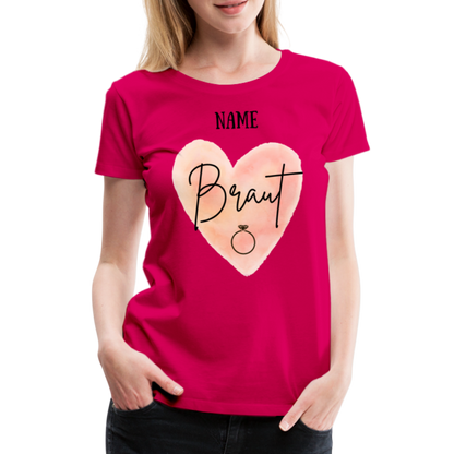 JGA T-Shirt Braut mit Herz - personalisierbar - dunkles Pink