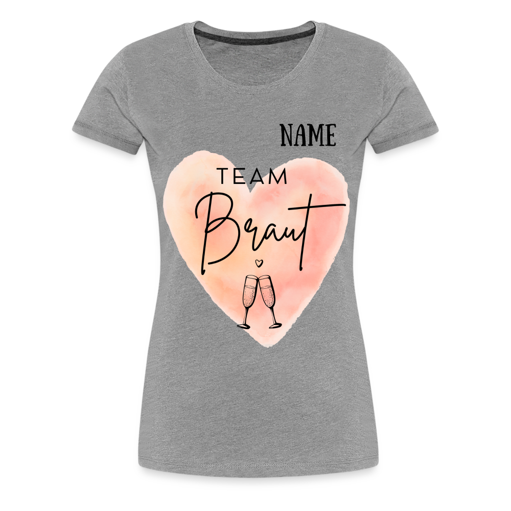 JGA T-Shirt Team Braut mit Name - personlisierbar - Grau meliert