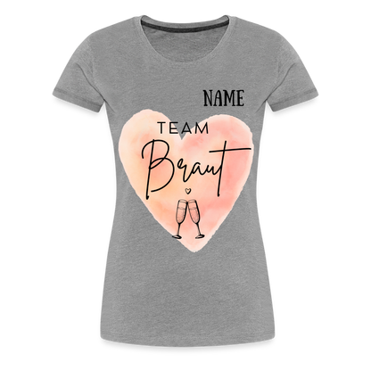 JGA T-Shirt Team Braut mit Name - personlisierbar - Grau meliert