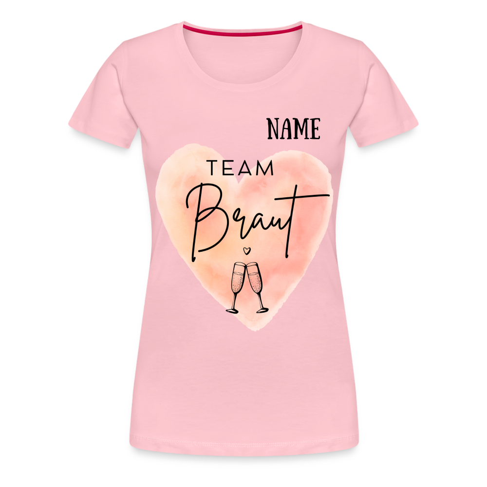 JGA T-Shirt Team Braut mit Name - personlisierbar - Hellrosa