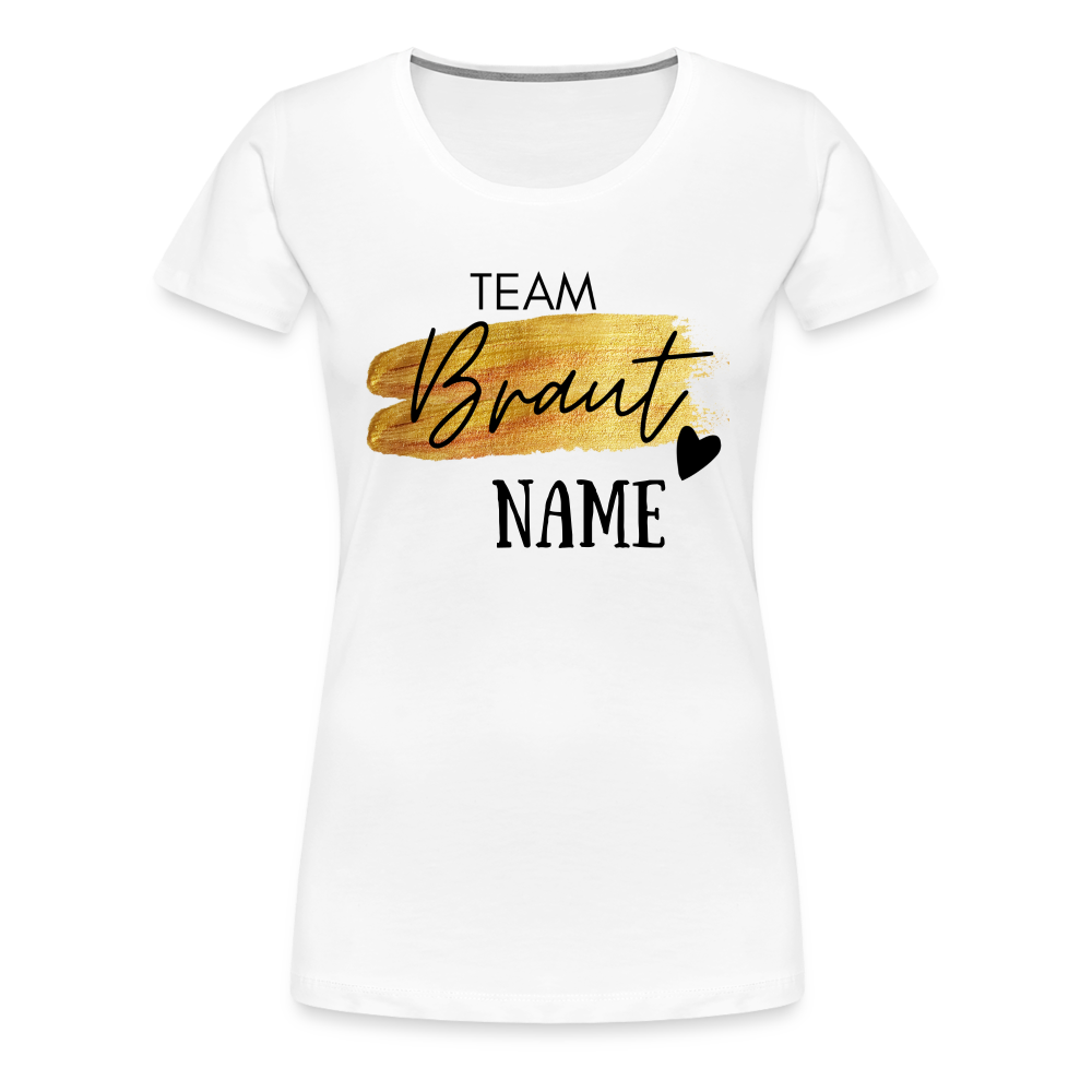 JGA T-Shirt Team Braut Gold mit Name und Herz - personalisierbar - weiß