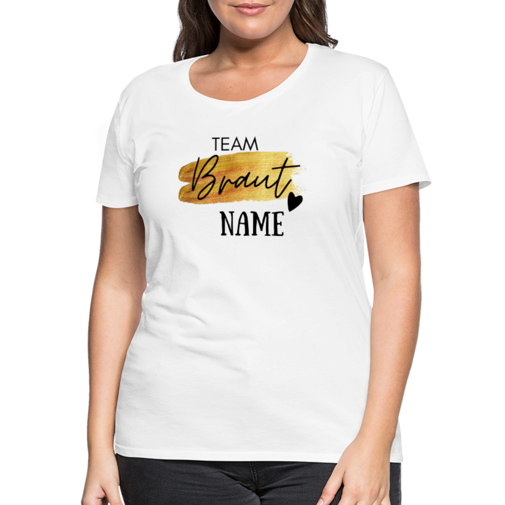 JGA T-Shirt Team Braut Gold mit Name und Herz - personalisierbar - weiß