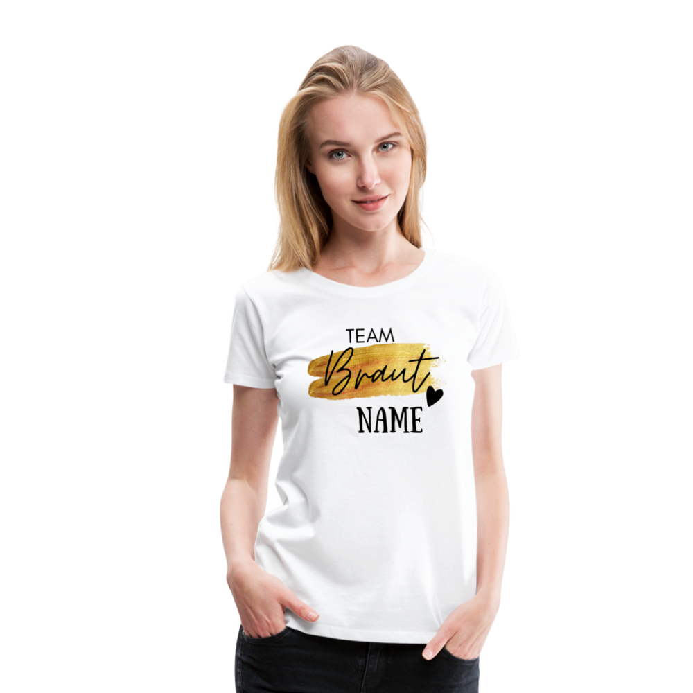 JGA T-Shirt Team Braut Gold mit Name und Herz - personalisierbar - weiß