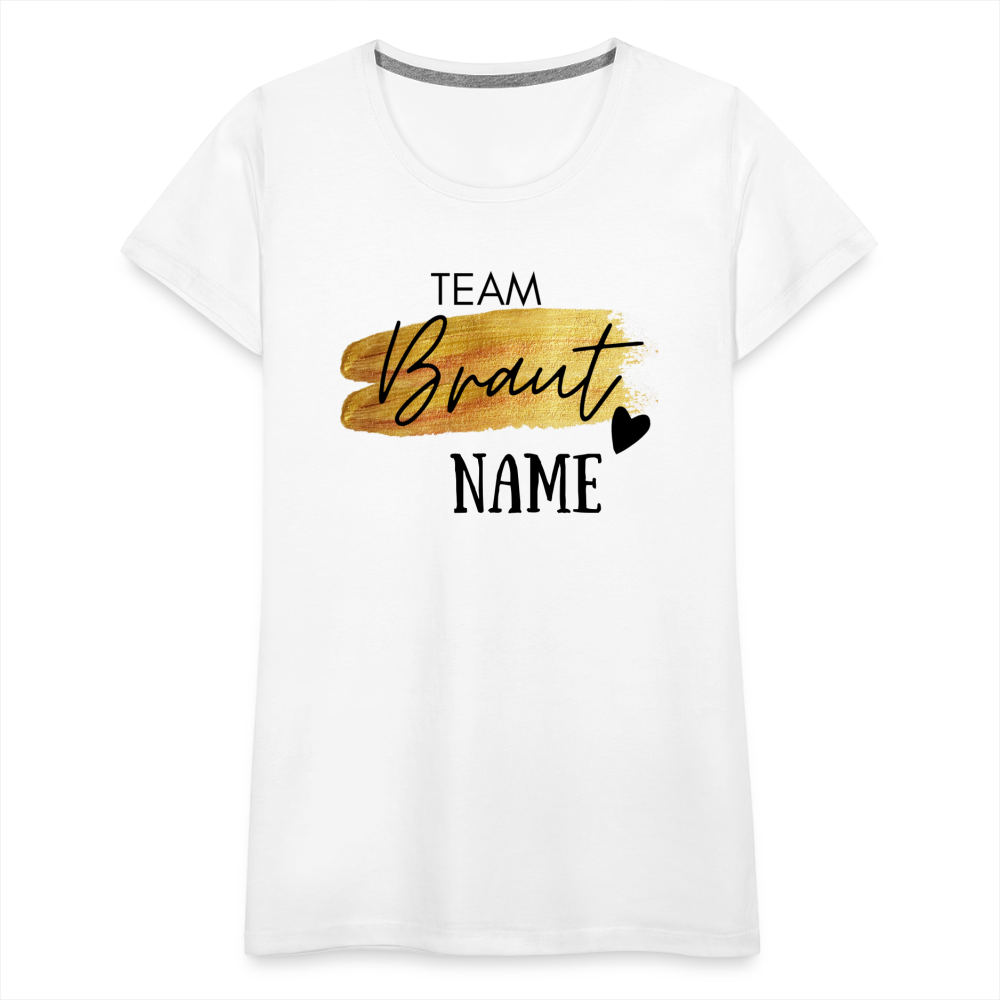 JGA T-Shirt Team Braut Gold mit Name und Herz - personalisierbar - weiß