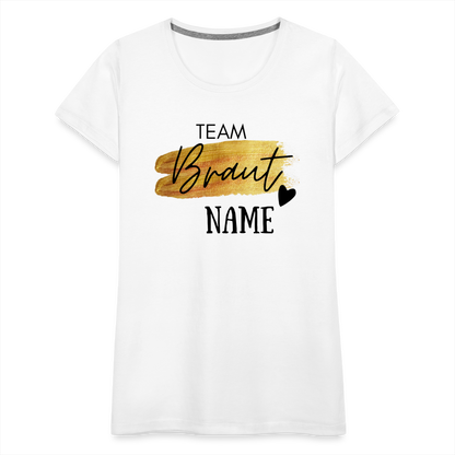 JGA T-Shirt Team Braut Gold mit Name und Herz - personalisierbar - weiß