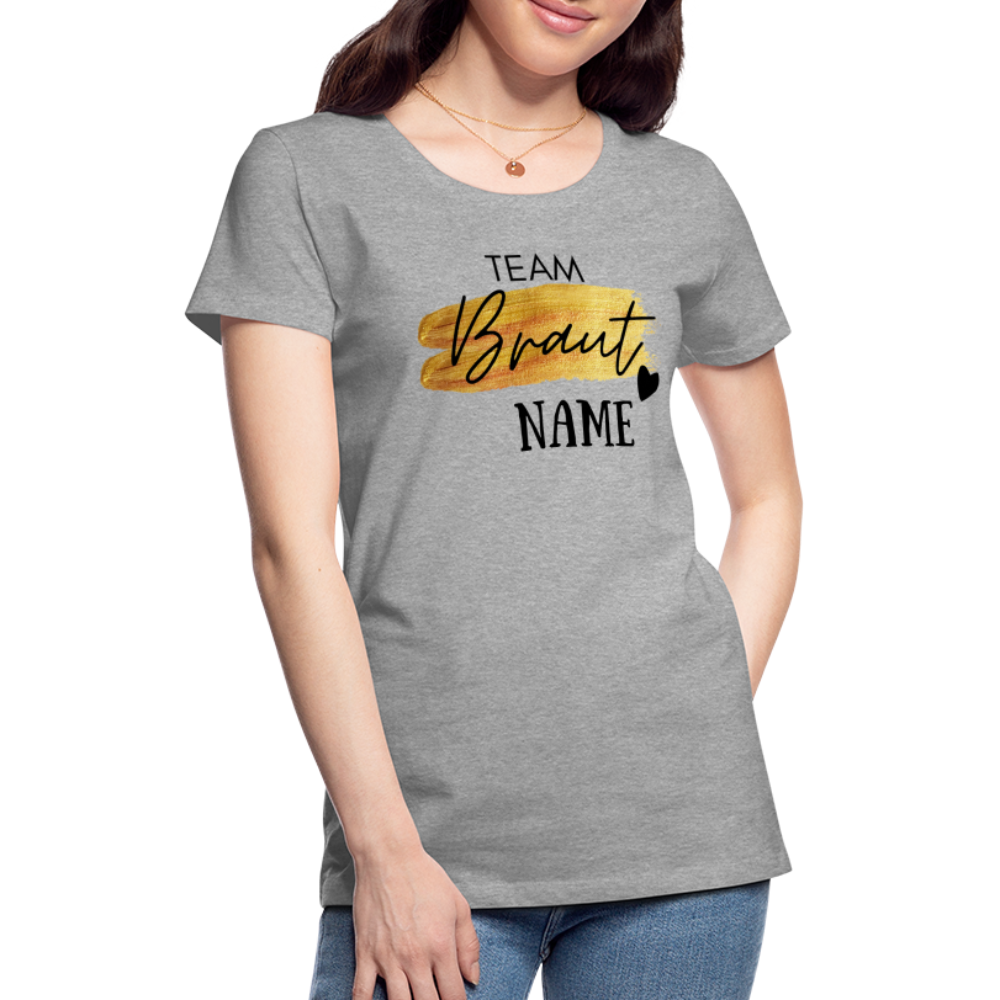 JGA T-Shirt Team Braut Gold mit Name und Herz - personalisierbar - Grau meliert