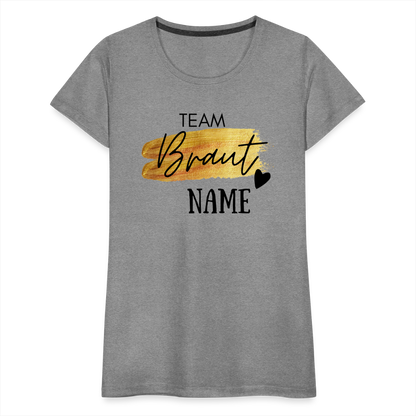 JGA T-Shirt Team Braut Gold mit Name und Herz - personalisierbar - Grau meliert